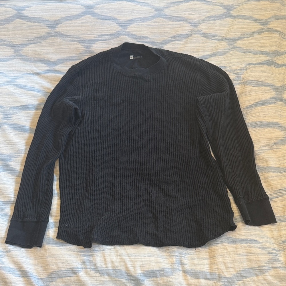 GAP Black Waffle Knit Long Sleeve Shirt